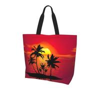 WYCZHY Tropical Sunset Printed Large Tote Handbag For Women, Reusable Shoulder Bags With Pocket, For Shopping, Work, Gym