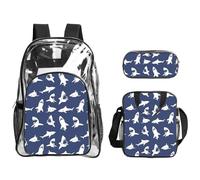 WYCZHY Various Sea Fish Pattern Printed Transparent Bookbag Set, 3Pcs Reinforced Strap School Bag, with Lunch Bag and Pouch
