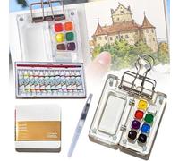 WYDDSX Tobios Watercolor Set,Tobios Pocket Artist Watercolor Travel Sets,Mini Watercolor Paint Set with Clip Brush Pen Sketchbook for Artists Painters Students (Acrylic,8 Grids + 12 Colors)