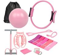 WYDHven Home Pilates Essentials Kit for Women - Complete 14-in-1 Pilates Equipment Ring and Ball Set with 5 TPE Resistance Bands, 8-Shaped Pull Band, Stretch Strap and Waterproof Bag
