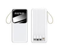 WYE 10,000mAh Portable Power Bank with Built-In Cables and LED Indicator | PC+ABS | Black/White Options (White, 10,000 mAh)