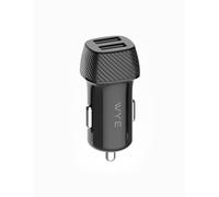 WYE 12W Dual USB-A Car Charger Adapter Plug, 2-Port Cigarette Lighter Multi-Device Power Plug Block with Carbon Fiber Finish for iPhone, Android, Dashcam, GPS Navigation & Travel - Black