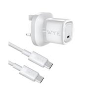 WYE 25W PD Wall Charger Plug with 1M USB-C to USB-C Cable, Single Port Fast Charging Power Adapter Block Kit for Samsung Galaxy S24 S23, Google Pixel, iPhone 15, iPad & Android - White