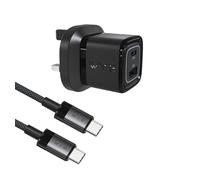 WYE 32W Dual Port USB-C & USB-A Fast Charger Plug with 1m 240W USB-C Cable - Compact Wall Adapter for iPhone 15 & later, Samsung, Pixel, Tablets & More - Simultaneous Charging - Black