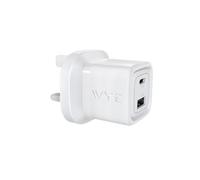 WYE 32W Dual Port USB-C & USB-A Power Adapter with Fast Charging PD Technology, Compact UK Plug Travel Charger for iPhone, Samsung, Tablets & USB Devices - White