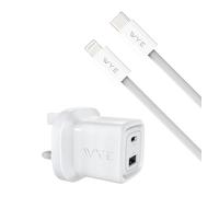 WYE 32W USB-C & USB-A Fast Charger with 1m USB-C to 8-Pin 60W Cable - Dual Port Charging Kit Compatible with iPhones and iPads - Compact Wall Plug for Phones, Tablets & More - White