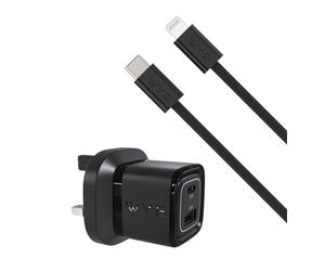 WYE 32W USB-C & USB-A Fast Charger with 1m USB-C to 8-Pin Cable - Dual Port Charging Kit Compatible with iPhones and iPads - Compact Wall Plug for Phones, Tablets & More - Black