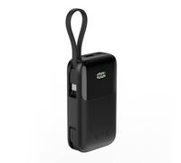 WYE Two Way Fast Charging Power Bank 10000mAh with Built In USB-C & Lightning Cables, Portable Phone Charger Power Bank & Battery Pack for iPhone, Android & USB-C Devices - Black