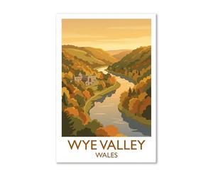 Wye Valley, Wales - Romantic River Valley Travel Poster, Tintern Abbey in Autumn Light Gi Print on Canvas
