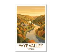 Wye Valley, Wales - Romantic River Valley Travel Poster, Tintern Abbey in Autumn Light Gi Print on Canvas