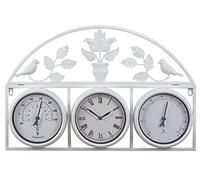 Wyegate Clock Company Decorative Large Garden Clock Outdoor Weather Station Thermometer Hygrometer (Cream)