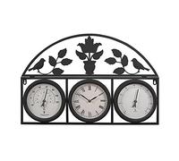 Wyegate Clock Company Decorative Large Garden Clock Outdoor Weather Station Thermometer Hygrometer (Large, Black)