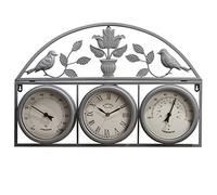 Wyegate Clock Company Decorative Large Garden Clock Outdoor Weather Station Thermometer Hygrometer (Large, Grey)