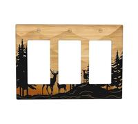 wyehjut Rustic Forest Pine Tree Wood 3 Gang Triple Rocker Light Switch Cover Wall Plate Decorative Deer Country Farmhouse Brown Switchplate Outlet Electrical Receptacle for Kitchen Office