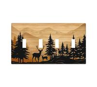 wyehjut Rustic Forest Pine Tree Wood 4 Gang Quad Toggle Light Switch Cover Wall Plate Decorative Deer Country Farmhouse Brown Switchplate Outlet Electrical Receptacle for Kitchen Office