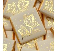 Wyeland Confectionery Happy Anniversary Butterflies Milk Chocolate Neapolitans - Gold on Cream - 100 Chocolates