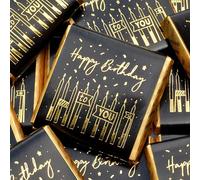 Wyeland Confectionery Happy Birthday Milk Chocolate Neapolitans - Gold on Black Birthday Candles - 50 Chocolates
