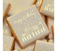 Wyeland Confectionery Happy Birthday Milk Chocolate Neapolitans - Gold on Cream Birthday Candles - 25 Chocolates