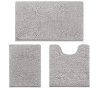 wyewye 3-Piece Chenille Bath Mats - Super Absorbent, Fluffy Shaggy, Non-Slip Bath Rugs for Machine-Washable, Quick-Dry, Light Grey