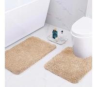 wyewye Microfibre Bath Mats, 2cm Super Thick Bath Rugs, Super Absorbent Bathroom Rugs 50x80cm and 50x50cm U-shape, Camel