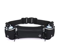 WYEWYE Running Belt with Water Bottle (2 x 175ML), Nylon Webbing Running Belt, Reflective Non-Slip Adjustable Sports Waist Pouch for Marathon Running Hiking Cycling, Black