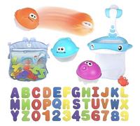 WYFCR 45PCS Bath Toy Set ,1 organizer with Soft Foam Bathtub Letters & Number, 2 in 1 design whale fishing net and 3 floating squirts animals balls,for Toddlers Kids Games Learning