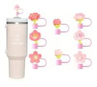 WYFCR 8pcs Flower Straw Covers Cap for Stanley Cup, Dust-Proof Topper for Water Bottle Cute Pattern, Cute Cartoon Straw Covers,Straw Toppers for Stanley, for 10mm Straws(Flower Style)