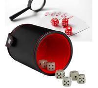 WYFCR Dice Cup Set, 6 Night light dice, Leatherette Dice Cup with Lid Professional Quiet Shaker for Party Board Game, Leather Pen Pot Makeup Holder Desk Organiser, yahtzee game