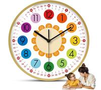 WYFCR Kids Wall Clock, Teaching Clock for Children, Early Learning Educational Teaching Clock, Learn Calendar Telling Time Teaching Clock, Colour Clock for Classrooms and Home Learning(gold)