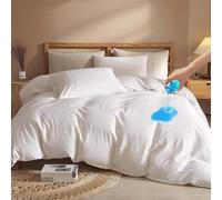 WYFKYMXX Waterproof Duvet Protector-Washable＆Reusable - White Breathable Duvet Cover Set Incontinence Bedding Quilt Cover With Zipper Closure For Pets, Dog, Cat, Kids, Elder (White,Double)