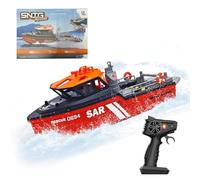 WYFTOY High Speed RC Boats,1/32 Scale 2.4Ghz 8KM/H RC Rescue Boat, 50m Range, Waterproof, USB Rechargeable, Anti-Collision, for Adults (RTR Version/Black and Red)