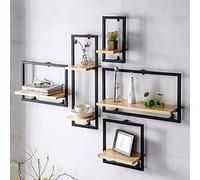WYFZT Floating Wall Shelves Suspended Wall Shelf Hanging Shelving Metal Iron and Wood | Support Storage Shelving Unit Cubes Wall Decoration Modern, Black Set of 5
