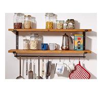 WYFZT Kitchen Floating Wall Shelves with Hooks, Wooden Rustic Shelves for the Wall, Home Storage Organizer Shelf, Wall Rack for Kitchen Utensils Display Picture Ledge Shelf (Size : 90×20×40cm)