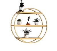 WYFZT Wall Shelf Unit | Floating Shelves Metal | Storage Shelf Organiser | Multi Unit Decorative Hanging Shelf | Pre-assembled Shelving for Kitchen Bedroom Living Room, Round Gold (Size : 50×15×50cm)