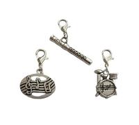 WYGUYO 3pcs in set Music Notes Clip on Charm, for Key Ring Zipper Pull, Music Lover Pendant, Cute 3D Mini Drum and Flute Charm