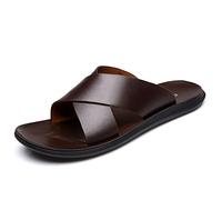 Wygwlg Men's Cross Ankle Strap Sandals, Summer Leather Slippers, Leisure Comfort Flat Sandals,Brown-43