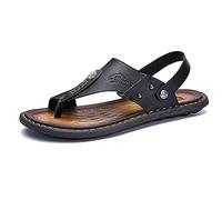 Wygwlg Men's Leather Clip Toe Sandals Shoes Bunion Corrector Flat Sandals, Summer Comfy Outdoor Beach Holiday Slip On Flip Flops, Slippers, for Big Toe Bone Orthopedic,Black-47