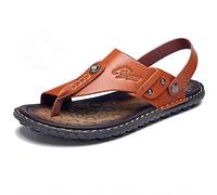 Wygwlg Men's Leather Clip Toe Sandals Shoes Bunion Corrector Flat Sandals, Summer Comfy Outdoor Beach Holiday Slip On Flip Flops, Slippers, for Big Toe Bone Orthopedic, Brown-42
