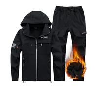 Wygwlg Outdoor Ski Suits Men, Men's Winter Warm Waterproof Windproof Hooded 2 Pieces Snowboarding Snowsuit, Fashion Thick Warm Wear-Resisting Set, for Work, Outdoor, Ski, Motorcycles(Black,4XL)