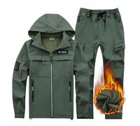 Wygwlg Outdoor Ski Suits Men, Men's Winter Warm Waterproof Windproof Hooded 2 Pieces Snowboarding Snowsuit, Fashion Thick Warm Wear-Resisting Set, for Work, Outdoor, Ski, Motorcycles(Green,3XL)