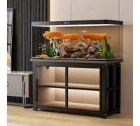 WYHBXD Modern Aquarium Stand with LED Lighting & Glass Doors - Black/White Heavy Duty Fish Tank Cabinet for Large & Small Tanks 500 lbs Capacity(Black,90x40x70cm/35x16x28)