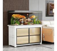 WYHBXD Modern Aquarium Stand with LED Lighting & Glass Doors - Black/White Heavy Duty Fish Tank Cabinet for Large & Small Tanks 500 lbs Capacity(White,70x45x70cm/28x18x28)