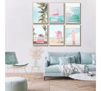 WYHLMTQ 6Pcs Beach Prints Canvas Wall Art Summer Posters Seascape Gallery Coastal PrintsTheme Pictures Wall Decor Teen Girls Nautical Surfboard Bus Pink Van Room Decor printed matter Unframed 8x10in