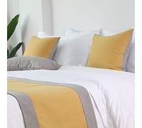 WYHQL Double Color Patchwork Bed Runner Bed flag Hotel Luxurious Bedding Bedroom Decorative Scarf Cushion Covers (Color : Yellow, Size : 48x240cm (for 1.8m bed))