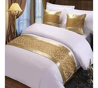 WYHQL Gold Bed Runner & Scarf - Champagne Jacquard (50x240cm for 1.8m Bed)