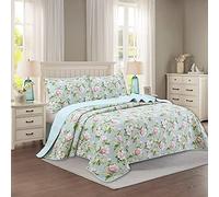 WYHQL Quilted Bedspreads 3 Piece Green Vintage Pink Floral Soft Cotton Coverlets Patchwork Quilts Bedspread/Throws King Size 230x250 cm with 2 Pillowcases