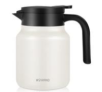 WYHVAND 1L Thermal Coffee Jug, Double Walled Stainless Steel Vacuum Insulated Coffee Carafe/Flask, Leakproof Lid, for Tea & Hot/Cold Drinks, Cream