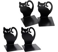 WYIPOLZI 2 Pairs Heavy Duty Bookends, Decorative Metal Book End Holder, Anti Slip Book Stopper for Home Office Library School (Black Cat Style)