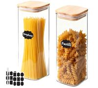 WYIPOLZI 2400ML Set of 2 Spaghetti Storage Jar with Bamboo Lids, Square Glass Containers Large, Round Corner Glass Jars Food Storage Containers for Kitchen, Cupboards Spice Cereal Pasta Jars