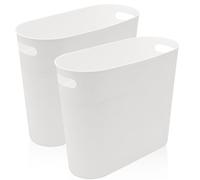 WYIPOLZI 2Pack 12L Slim Waste Basket Plastic Trash Can Small Plastic Bin Slim Garbage Container Bin with Handle for Home Kitchen Bathroom Bedroom Office, White